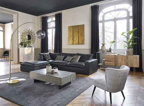 Sessel aus Samt mit schwarzen und weißen Motiven Palm | Maisons du Monde