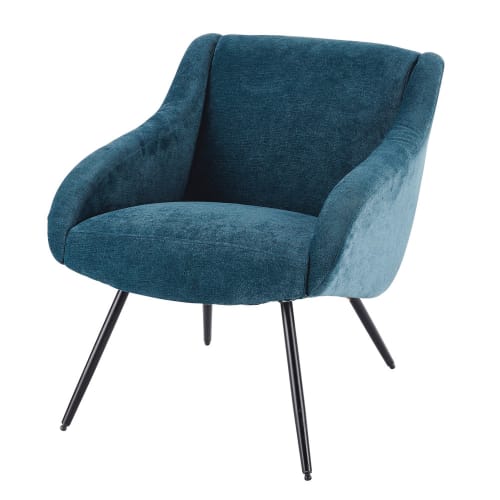 Sessel aus Velours im Vintage-Stil, blau und Metall