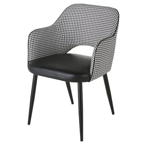 Sessel für gewerbliche Nutzung aus schwarzem Metall und mit Hahnentrittmuster