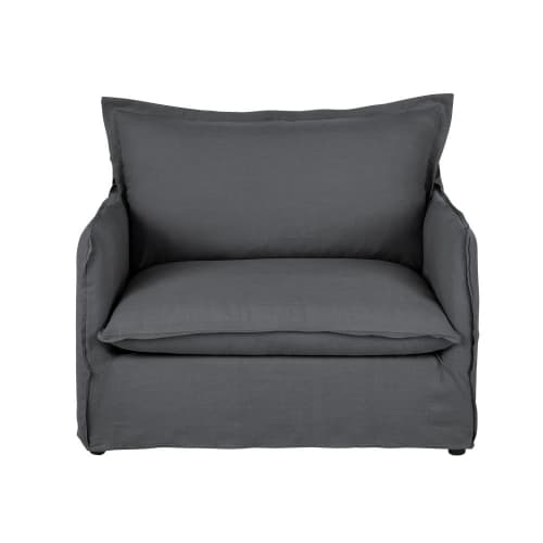 Sofas und sessel Sessel | Sessel mit anthrazitgrauem Leinen-Crinkle-Bezug, ausziehbar - AA42436