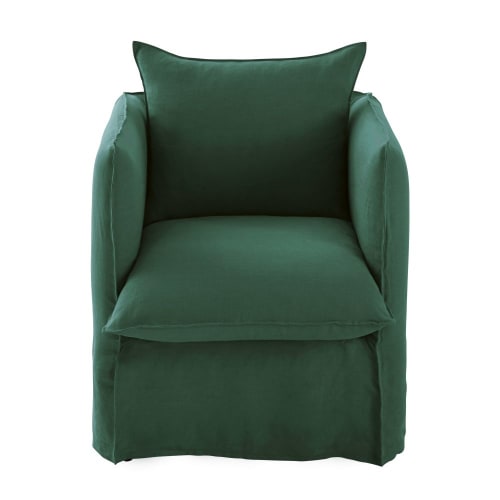 Sessel mit Crinkle-Leinen-Bezug, grün