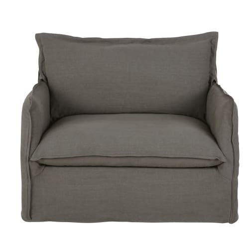 Sofas und sessel Sessel | Sessel mit grauem Leinenbezug im Used-Look,ausziehbar - QD59149