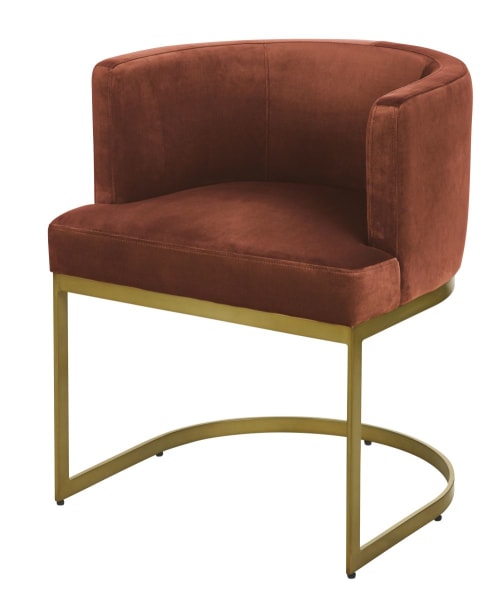 Sessel mit messingfarbenen Metallfüßen und braunem Samtbezug