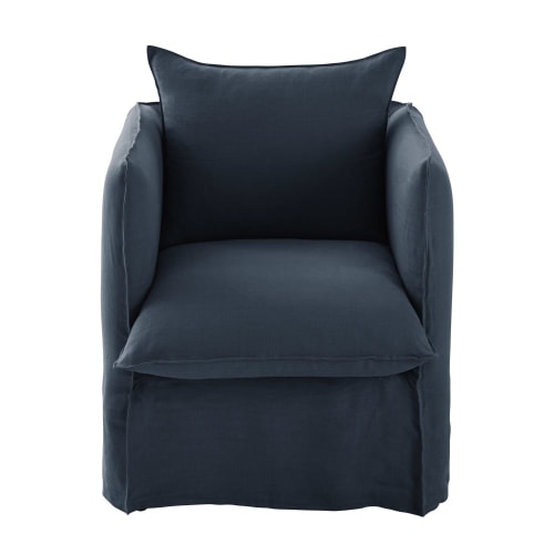 Sessel mit nachtblauem Leinen-Crinkle-Bezug