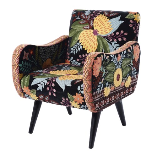 Sofas und sessel Sessel | Sessel mit schwarzem Samtbezug, bestickt - CU15839