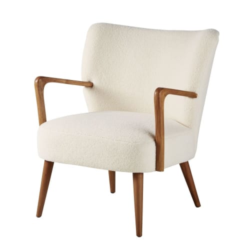 Sofas und sessel Sessel | Sessel mit weißem Schlaufenstoff aus massivem Birkenholz - LZ00477