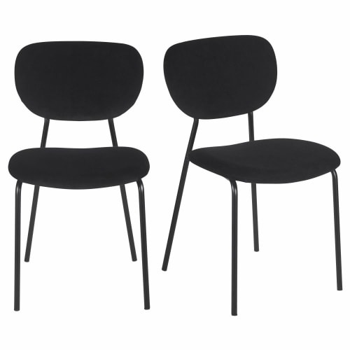 Set aus 2 Stühlen für gewerbliche Nutzung aus schwarzem Metall und mit schwarzem Samtbezug