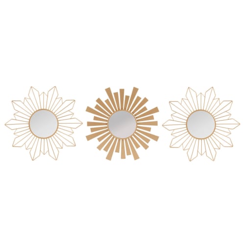Dekoration Wandspiegel und Barock Spiegel | Set aus 3 Spiegeln mit mattgoldenem Metallrahmen D.25 - KA69726