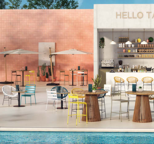 Set di 2 sedie da bar professionali in resina blu e metallo nero Copacabana  Business | Maisons du Monde