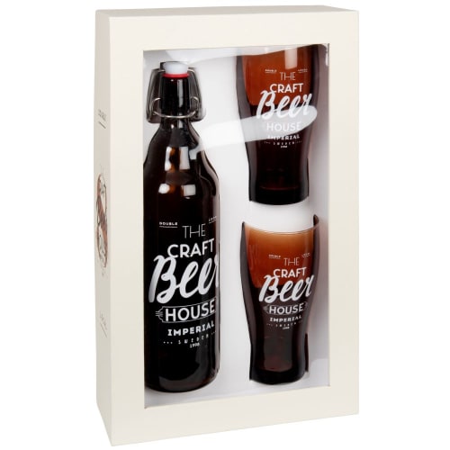 Tableware Glassware | Set of 0.5L beer glasses (x2) and 1L amber glass bottle - MS80880
