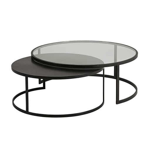 Set Of 2 Tempered Glass And Black Metal Nest Of Tables Eclipse Maisons Du Monde