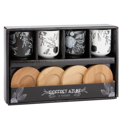 Set of 4 Earthenware Cups and Bamboo Saucers Maisons du Monde