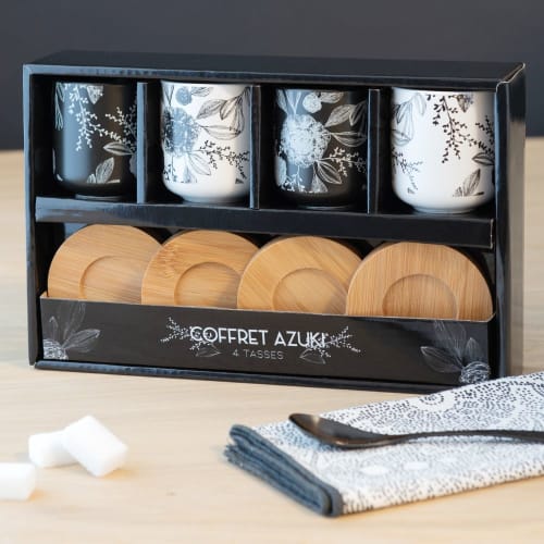 Set of 4 Earthenware Cups and Bamboo Saucers Maisons du Monde