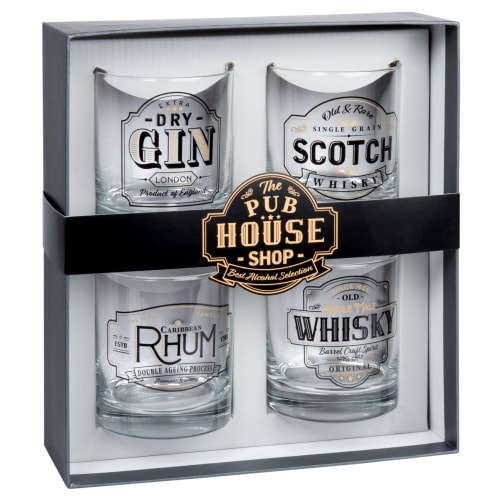 Set of 4 Whiskey Glasses with Print