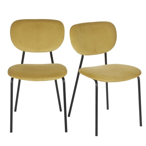 Set van 2 zwarte metalen stoelen voor professioneel gebruik met geel fluweel