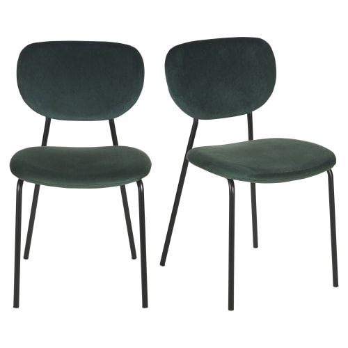Set van 2 zwarte metalen stoelen voor professioneel gebruik met groen fluweel