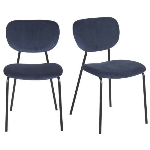 Set van 2 zwarte metalen stoelen voor professioneel gebruik met marineblauw fluweel