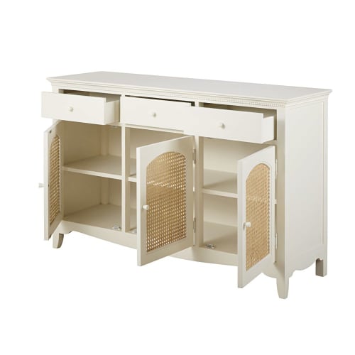 Sideboard aus Korbgeflecht mit 3 Türen und 3 Schubladen, gebrochen weiß