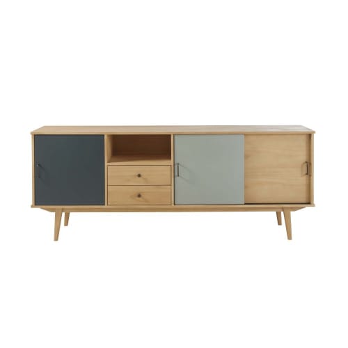 Möbel Sideboards | Sideboard mit 3 Türen und 2 Schubladen, grau, blaugrau, ecru - MR55616