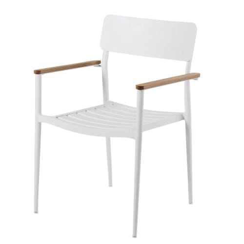 Silla de exterior profesional de aluminio blanco y teca Regate Pro