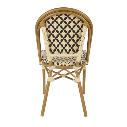 Silla de jardín profesional de resina trenzada beige y negra Kafe