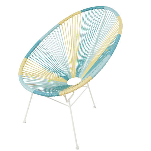 Silla de jardín redondo de resina de color amarillo, azul y turquesa