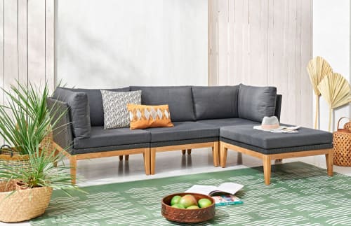 Sillón cama para sofá de jardín modulable de resina trenzada gris antracita  y madera de acacia maciza Honorat | Maisons du Monde