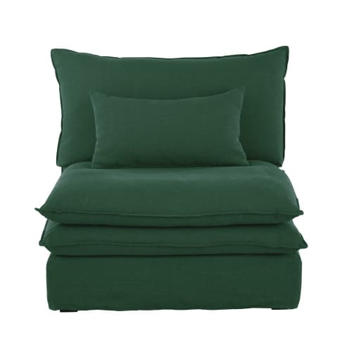Sillón cama para sofá modulable de 1 lino arrugado verde Pompei | Maisons Monde