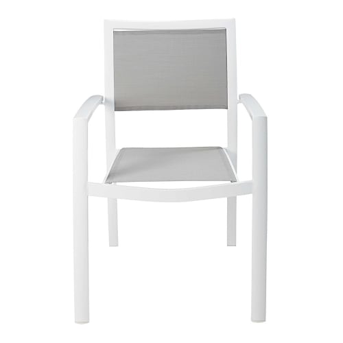 Sillón de jardín de aluminio y tela plastificada blanco y gris claro Sillón de jardín de aluminio y tela plastificada blanco y gris claro