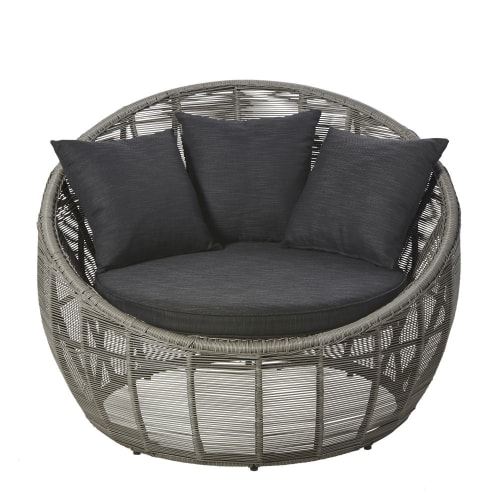 Sillón de jardín redondo de resina trenzada gris Tamarin Maisons du Monde