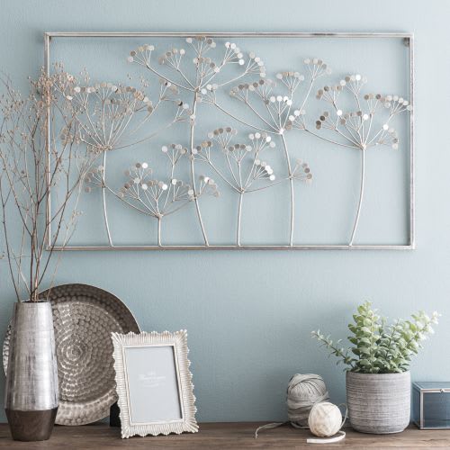 Silver Metal Flower Wall Art 85x50 Dandelions Maisons du