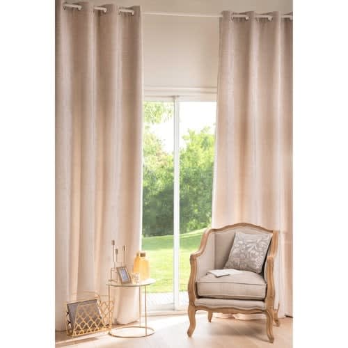 Single Beige Eyelet Curtain 130x300 Velvet Vintage Maisons Du Monde
