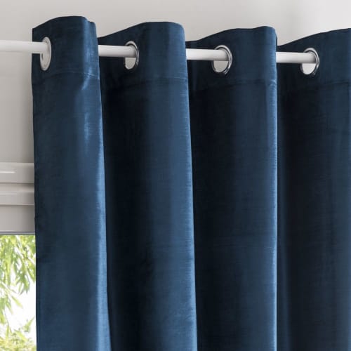 Single Blue Velvet Eyelet Curtain with Jacquard Print 140x300 Venezia