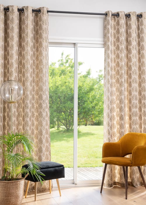 Soft furnishings and rugs Curtains & net curtains | Single cotton curtain with beige, black and gold foliage print Eyelet Curtain 140x250cm - VT84215