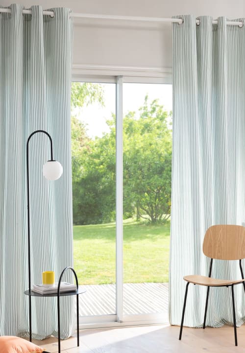 Soft furnishings and rugs Curtains & net curtains | Single cotton eyelet curtain with blue and ecru stripes 140x250cm - WH27073
