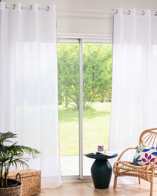 Soft furnishings and rugs Curtains & net curtains | Single ecru and fig-coloured sheer eyelet curtain 140x250cm - NK78759