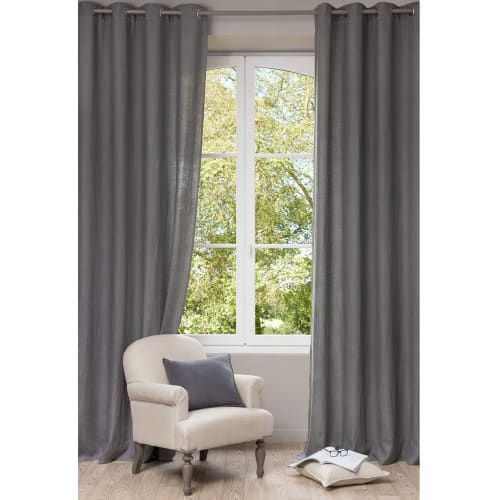 Single Grey Ashed Linen Eyelet Curtain 130x300 Maisons Du Monde