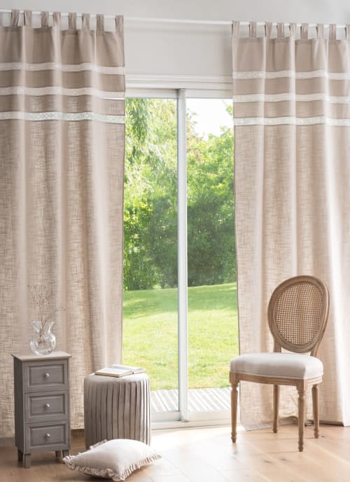 Single Grey Cotton Tab Top Curtain 105x250 Maisons du Monde