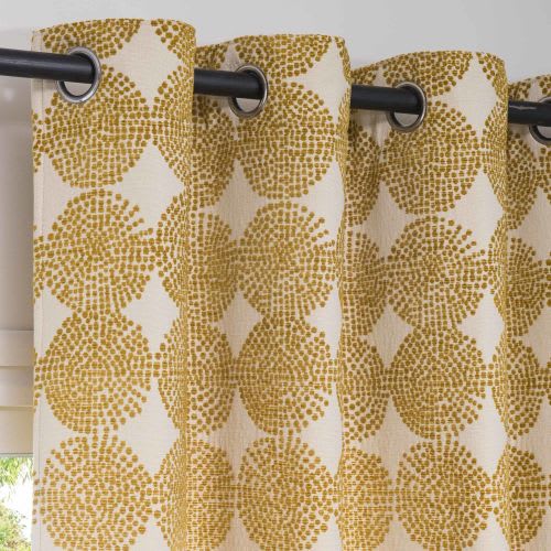 Single Mustard Yellow Eyelet Curtain with Print 135x250 Arrina Maisons du Monde
