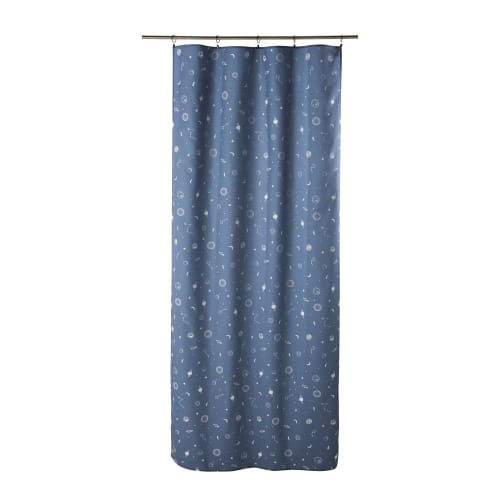 Single Navy Blue Print Cotton Tab Top Curtain 110x250