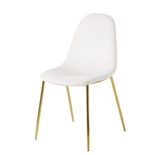 Skandinavischer Stuhl aus goldfarbenem Metall mit weißem Samtbezug