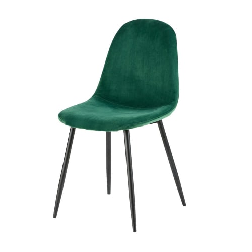 Skandinavischer Stuhl, tannengrüner Samtbezug