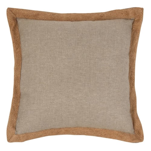 Slate Grey Cotton Cushion with Jute Border 45x45 Nadela Maisons du Monde