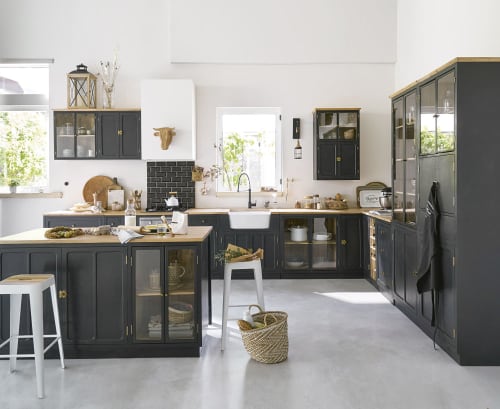 Slate Grey Solid Mango Wood 8-Door 8-Drawer Kitchen Base Unit Maisons du Monde Slate Grey Solid Mango Wood 8-Door 8-Drawer Kitchen Base Unit Maisons du Monde