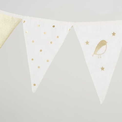 Slinger met witte en goudkleurige katoenen vlaggetjes met print L200 Maisons du Monde