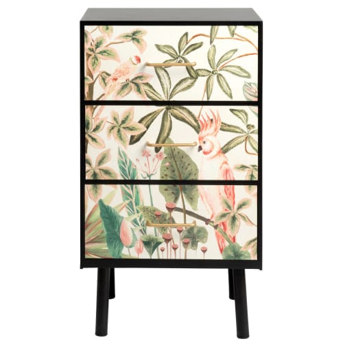 Small 3 Drawer Storage Unit With Tropical Print Parrot Maisons