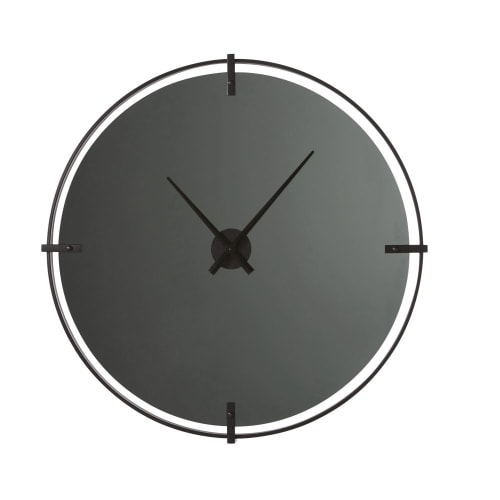 Decor Clocks | Smoked glass and black metal clock D95cm - PD13347