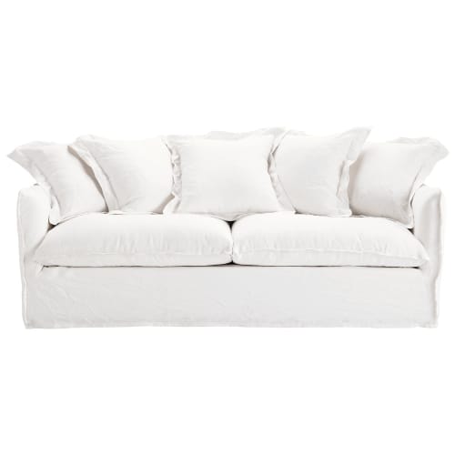 Sofa 3-/4-Sitzer aus gewaschenes Leinen, weiß