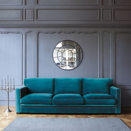 Sofa 4 5 Sitzer Aus Samt Blau Dandy Maisons Du Monde