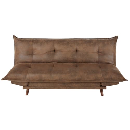 Sofá cama de 2/3 plazas de antelina marrón Wizz Maisons du Monde